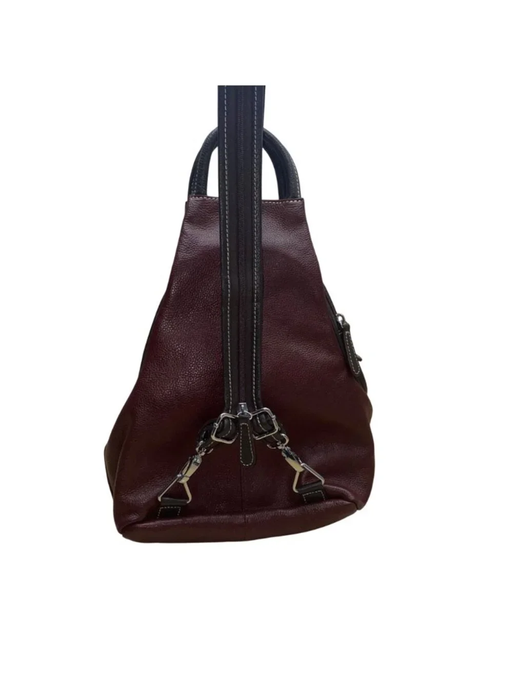 Women’s Burgundy Leather Multiple Compartments Sling Adjustable Straps Backpack